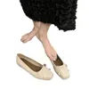 Zapatos Planos de Estilo Francés para Mujer, Color Plata Suave, Boca Baja, Moño, Estilo de Noche, Colección Primavera 2024, Punta Cuadrada