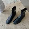 Botines retro de piel de oveja para mujer, con plataforma interior, punta cuadrada, nuevo estilo otoño/invierno, cuero suave, suela plana, ajuste ceñido, con cremallera lateral, botines tipo Martin