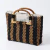 Bolso de Madera de Arce ENSPT para Mujer, Bolso de Viaje Casual con Cuentas, Bolso Tejido Transfronterizo Europeo y Americano, Bolso Grande de Cuentas de Madera para Mujer