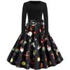 C5381 Vestido largo estampado de manga larga con cuello redondo para mujer, estilo retro, de talla grande, para Navidad, comercio exterior