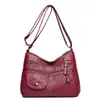 Bolsa Transversal Feminina 2026 Novo Estilo Moda Bolsa de Couro Lavado Bolsa de Mãe Grande Capacidade Multicompartimento Bolsa de Couro Macio PU para Meia-Idade