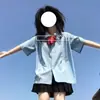 Uniforme Escolar JK para Mujer Traje de Estudiante Camisa de Manga Corta con Cuello de Muñeca Estilo Universitario Departamento Salado Falda Plisada Conjunto de Dos Piezas