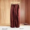Calça Reta Cropped de Acetato Elástico Amassado de Alta Qualidade para Mulheres, Verão 2025 Fina Solta Emagrecedora Casual