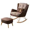 Sillón mecedor individual de lujo ligero con estampado de pata de gallo para balcón de casa, silla sofá perezoso, mecedora de madera maciza con reposapiés