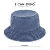 Chapéu de pescador em jeans lavado masculino e feminino japonês retrô verão estilo coreano versátil que valoriza o rosto pequeno chapéu de sol chapéu balde moda