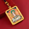 Colar Pingente Thangka de Xizang Semi-Pintado à Mão com Pintura Dourada das Oito Divindades Guardiãs e Doze Animais do Zodíaco
