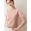 Outono Novo Estilo Simples 100% Caxemira Pura Feminino Gola Redonda Tricô Manga Longa Slim Fit Peça Única Valorizadora