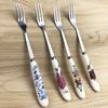 Cuchara de porcelana ósea con mango de cerámica de rosa de dibujos animados para niños cuchara de sopa para niños cuchara de café cuchara pequeña de acero inoxidable Tenedor palillos