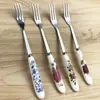 Suministro de cubiertos de acero inoxidable y cerámica, cuchillo, tenedor, cuchara, cubiertos infantiles con mango de cerámica, cuchillo y tenedor de fruta, cubiertos de rosa púrpura, tenedor pequeño