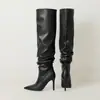 Botas Altas para Mujer Otoño/Invierno, Botas Largas de Punta Cruzada para Venta Transfronteriza, Suela de Goma Suave, Tacón Alto, Tallas Grandes, Sin Cordones, Color Sólido, Tacón Fino