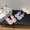 Zapatos de tacón alto para niñas, nueva colección otoño 2026: zapatos de cuero con lentejuelas de escamas de pez, estilo princesa de hielo y nieve, con pedrería colorida, malla y un lazo