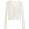Cárdigan de punto fino con volantes y manga larga para mujer, protección solar de verano, chal de punto, top corto elegante, camisa para aire acondicionado