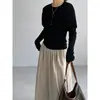 Suéter de Punto tipo Capa Plisada Jiangzuo Gentle Niche para Mujer, Elegante de Otoño, Manga Larga, Adelgazante, Falso Dos Piezas, Top Y6268