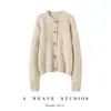 Cardigã de caxemira outono e inverno com botões de chifre, top cardigã de tricô gola redonda, jaqueta suéter vintage elegante e versátil para mulheres