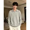 Estilo Coreano Old Money Gola Lapela Malha Outono Inverno Solto Quente Casual Listrado Suéter Masculino Manga Longa Top Masculino