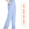 Calça de enfermeira plus size azul branco cintura elástica verão calça de médico enfermeiro shorts de trabalho para salão de beleza farmácia