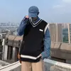Conjunto de pareja de chaleco de punto con cuello en V de estilo japonés en capas para otoño e invierno, chaleco suéter sin mangas de estilo casual, ropa de hombre de moda