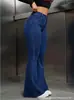 Jeans Feminino Azul Escuro Flare, Estilo Europeu e Americano Transfronteiriço, Elegante para o Trabalho, Cintura Alta Elástico, Hot Pants Emagrecedor 2026, Novo