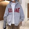 Sudadera Gruesa de Marca de Moda de Hong Kong 2024 para Hombre Otoño e Invierno Ins Americana Suelta Estampada Cárdigan con Capucha Chaqueta Casual