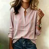Camisas de manga larga a rayas para mujer, estilos casuales de moda, transfronterizas de Amazon europeas y americanas, nuevas