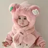 Bufanda Sombrero de Peluche de Dibujos Animados para Niños Otoño e Invierno Orejera Linda Integrada Sombrero de Bebé Cálido Sombrero de Muñeca Súper Lindo Resistente al Viento