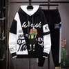 Conjunto de sudadera con capucha casual de personaje de dibujos animados, marca de moda, estampado de letras para hombre, atuendo de dos piezas para primavera y otoño