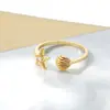 Anillo de Diseño Creativo Estilo Resort Francés Transfronterizo para Mujer Chapado en Oro Estrella de Mar Concha Incrustada con Circonita Anillo de Cola Ajustable