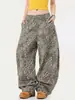 Jeans Scimitar con Estampado de Leopardo Retro Americano para Mujer, Silueta de Chica Caliente de Verano, Pantalones Holgados de Pierna Ancha Relajados y Perezosos de Largo Hasta el Suelo