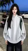Moletom Patchwork Color Block com Zíper Parcial e Gola Alta Estilo Streetwear Individualista Tendência de Hong Kong Outono Inverno Casual Versátil Top ins