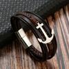 Moda Masculina Transfronteiriça e Simples Aço Inoxidável Multicamadas Corda de Couro Trançada Pulseira Pulseira Pulseira de Couro Venda Direta da Fábrica