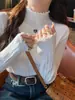 Tejido de Cachemira para Mujer Nuevo Estilo Otoño Cuello Semi Alto Manga Larga Top Calado Capa Interior Suéter Capa Base de Invierno