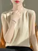 Chaleco de Hilo de Mecha para Mujer Cachemir Blanco Sin Mangas Cuello Redondo Chaleco de Lana Manga Corta Verano para Mujer Talla Única