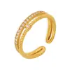 Anillo de nicho con decoración de viento, doble fundición, apertura, 3A, súper brillante, anillo de circonita, acero de titanio chapado en oro de 18 quilates, anillo ajustable