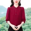 Linda Blusa de Chiffon para Mulheres, Novo Estilo de Verão, Elegante e Rejuvenescedora, Emagrecimento, Blusa de Manga Três Quartos, Camisa para Mãe de Meia-Idade