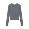 Camisa básica lisa para mujer al por mayor de otoño e invierno 210 g 40 hilos 92% algodón + 8% elastano corte ajustado hombro normal manga corta manga larga