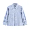 Comercio Exterior 2026 Primavera Nuevo Estilo Europeo y Americano Moda Femenina Casual Holgada Camisa de Rayas con Estampado Floral 3564076