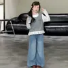 Conjunto de Otoño Estilo Coreano para Niñas 2026 Nuevo Moderno Chaleco para Niñas Top de Dos Piezas Falso Pantalones Vaqueros Anchos Casuales
