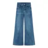 Jeans Flares Lavados Azuis Claros da Moda de Cintura Alta para Mulheres, Calças Versáteis de Comprimento Total para a Temporada de Outono em Estilo Wide-Leg Preto e Cinza