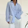 Camisa de Algodão Estilo Francês Feminina 2025 Primavera Nova Cor Sólida Gola Lapela Manga Longa Design de Nicho Senso de Design Camisa Cruzada com Cadarço