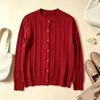 Cárdigan de punto trenzado con cuello redondo para mujer 2026 Otoño Invierno Nuevo Holgado Versátil Adelgazante Color Sólido Ropa de punto Ropa de abrigo Top