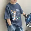 Camiseta de Manga Corta de Algodón Puro para Niños Mayores, Nuevo Estilo de Verano con Estampado de Letras, Camiseta Casual Fresca y Elegante de Media Manga para Niños