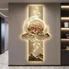 Pintura de Nueve Peces para Recibidor Pintura Decorativa Lujo Accesible Sentido de Alta Gama con Iluminación LED Pasillo Pasillo Mural de Paisaje Moderno