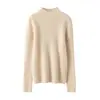 Suéter feminino de cashmere, 100% cashmere puro de cabra, novo design de moda simples, gola alta discreta, pulôver de tricô, suéter quente para base