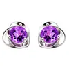 Brincos de Drenagem Viva Brincos Pequenos de Coração Fresco Agulha de Prata S925 Coração Giratório Brincos de Zircônia Diamante Roxo Brincos