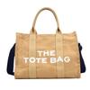 Bolso de Mano Grande de Lona con Estampado de Letras Estilo Calle Nuevo para Comercio Exterior Transfronterizo con Decoración de Rayas, Bolso Cruzado de Hombro para Mujer