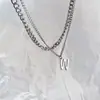 Moda Punk Pingente Personalizado com Letra W Colar para Clavícula Hip-hop Simples Elegante Colar de Camada Dupla Acessórios para Mulheres