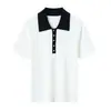Camiseta de punto para mujer con bloques de color, manga corta y cuello tipo polo 2026 Nuevo artículo de verano Top Hombro normal Capa base fina