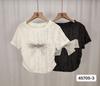 Blusa de Tricô Feminina de Manga Curta e Ombro Normal, Novo Estilo Verão 2026, Laço Doce Francês, Camiseta Curta Tendência