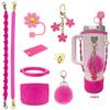 Acessórios de Decoração para Copo Stanley Ice Bully Dia dos Namorados Flor Corda de Silicone para Puxar Tampa do Copo Placa de Nome Suporte de Copo de Silicone Conjunto