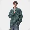 Chamarra tipo camisa de manga larga, corte relajado, estilo americano, camisa a cuadros cepillada casual para hombre, adecuada para ir al trabajo, con cuello desplegable, para usar en otoño